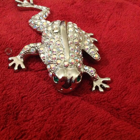 Vintage Aurora Borealis Rhinestone Encrusted Leaping Frog/Toad Brooch - Picture 4 of 5